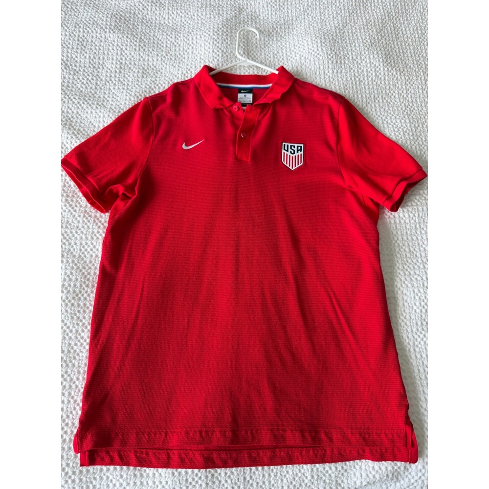 Nike Polo Shirt Men XL Red Polyester Pique USA Soccer USMNT National Team Sport